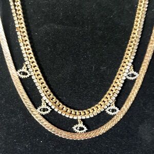 Natasha Gold Evil Eye and Rhinestone Layered bling Necklace
